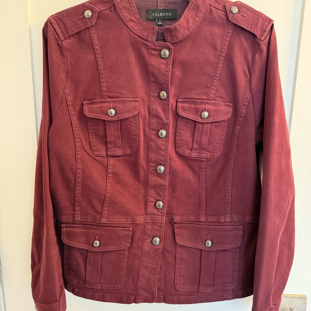 Talbots Military-Style Maroon Jean Jacket